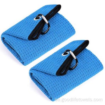 Högstyrka magnet tri-fold mikrofiber våffla golfhandduk